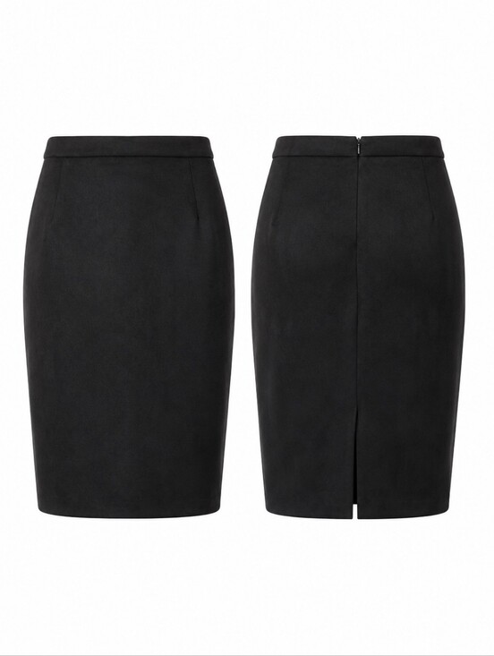 Dresses & Skirts - Faux Suede Classic Black Pencil Skirt | Stretch | Office Career Chic | Size 14 |